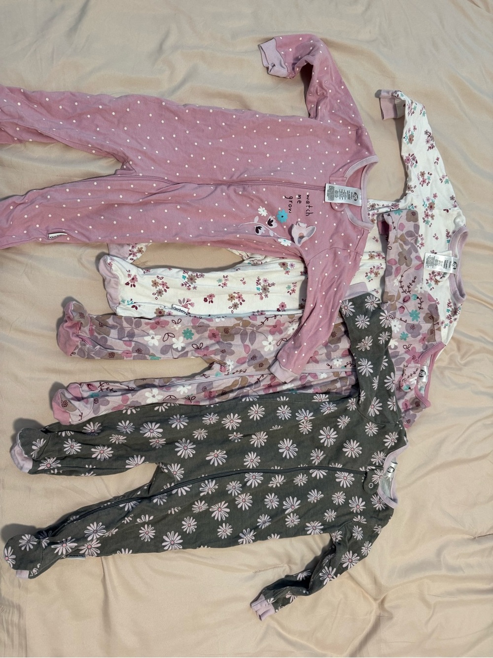 Gerber Baby Girls Footed Pajama Set - Pink, Floral, Gray Mix (4pcs) 3-6mo